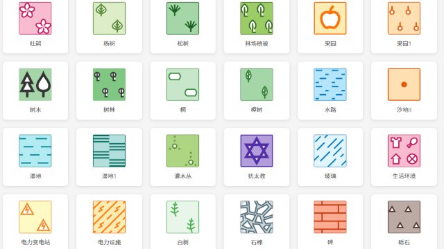 GIS地图SVG矢量图标库|114个市政管网设施标注图标,燃气热力/公共设施/建筑地标,无损缩放,支持动态换色
